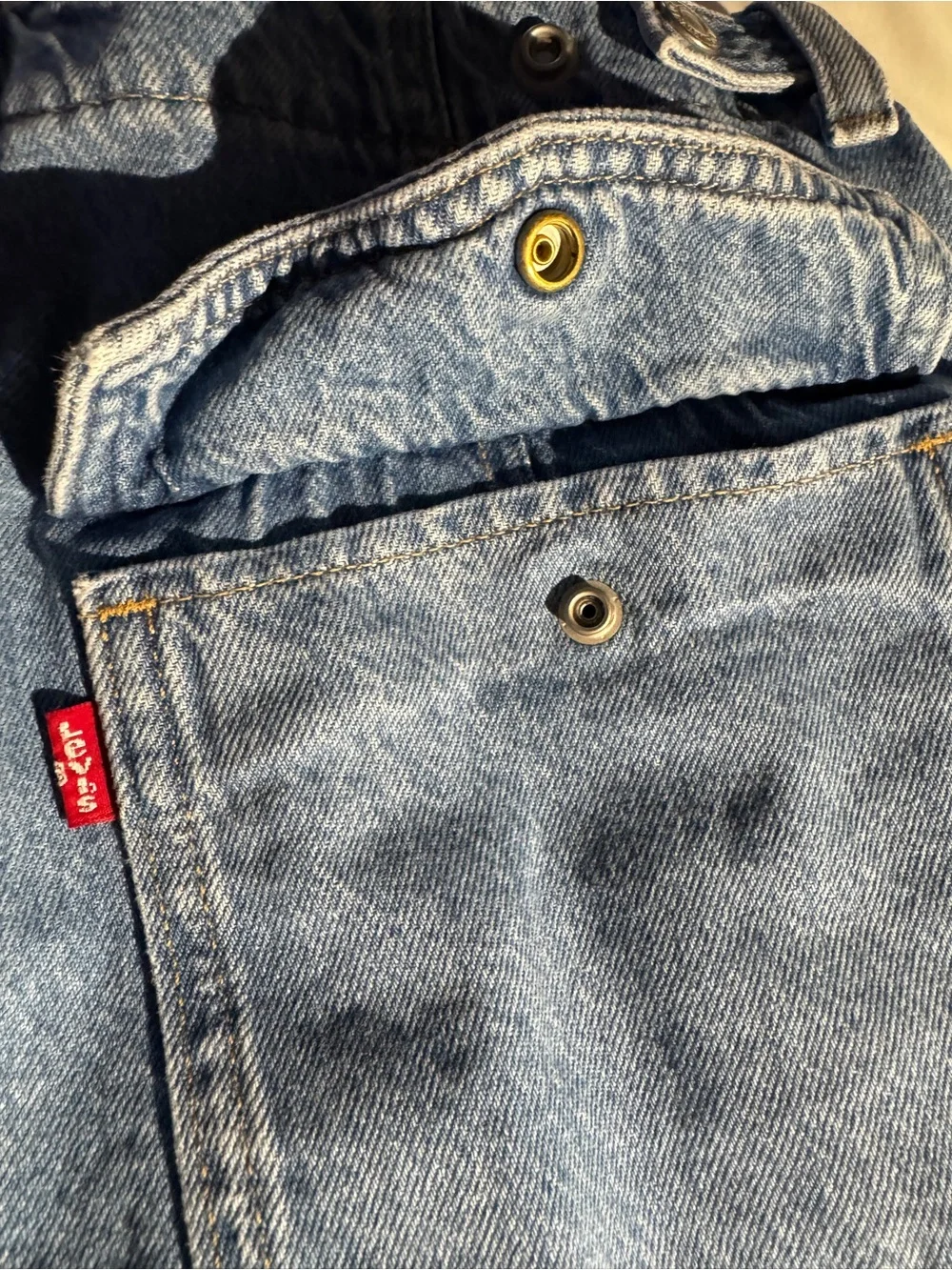 Levi's Medium Blue High-Rise Cinch Denim Shorts with Front Patch Pockets